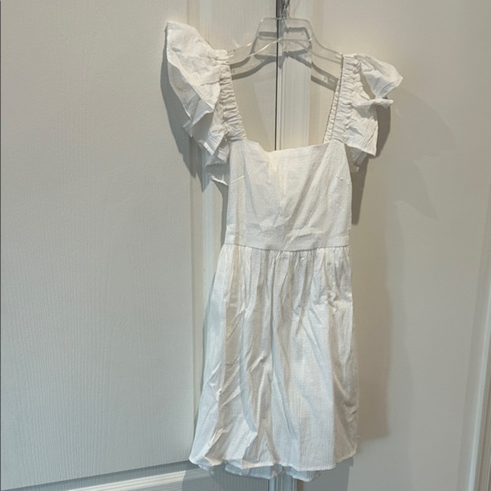 White Ruffled Sleeve Dress